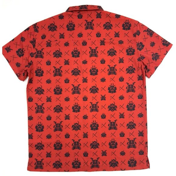 Retro Rifle McDojoLife Mens Shirt Red Samurai All Over Size Large Button Down - Picture 3 of 13